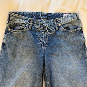 Lace-Up Low Rise Baggy Jeans